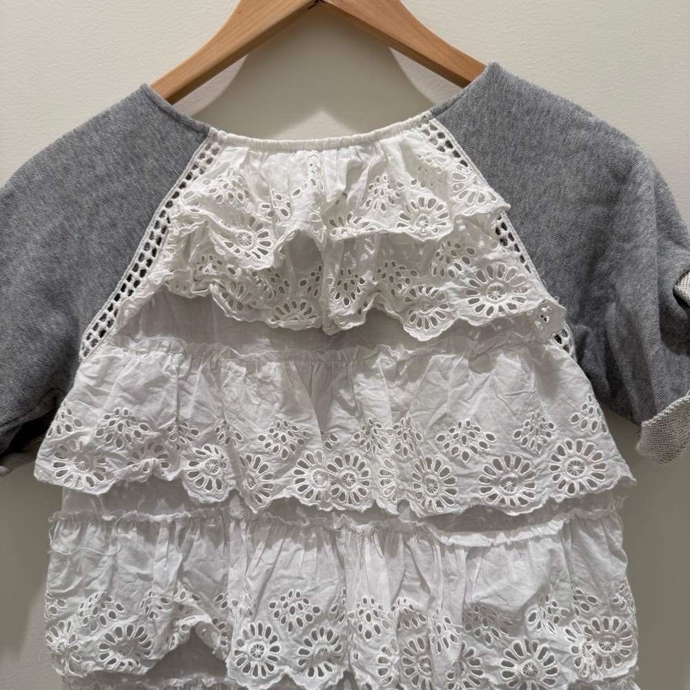 Nwt Sea New York Edie Eyelet Tiered Ruffled Short Sleeve Sweatshirt Grey Size Xs — image 5 of 7